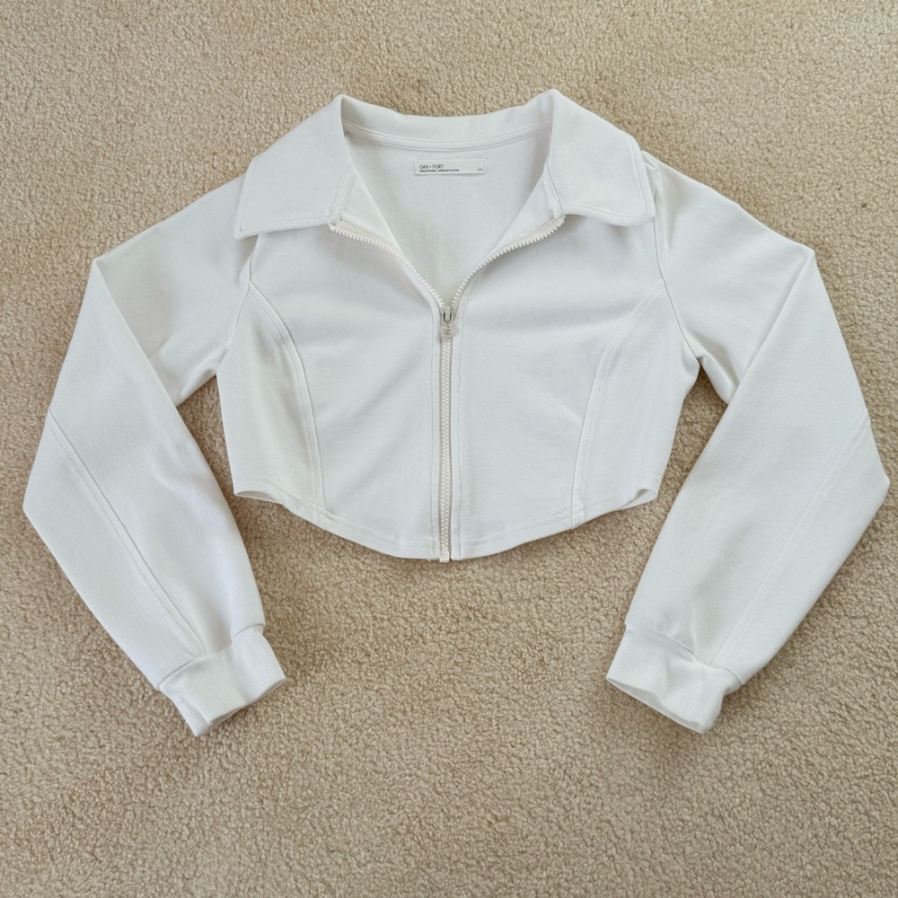 OAK + FORT White Cropped Zip Up Jacket